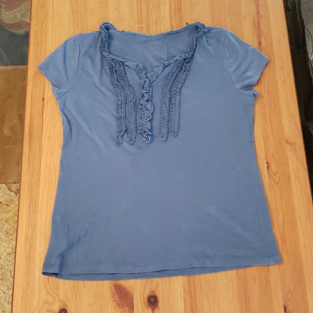 Ann Taylor Loft Blue Blouse with Ruffle Accent